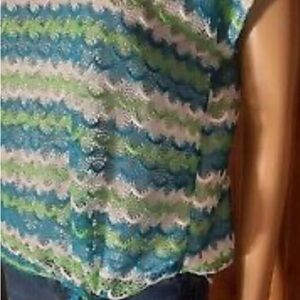 Alfred Dunner Green and Blue Cropped Cap Sleeve Blouse